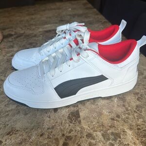 Puma White and Black Sneakers with Classic Court Design
